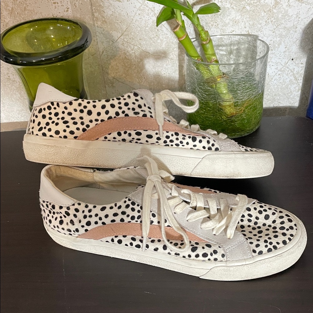 Madewell Sidewalk Low-Top Black and White Dot Sneakers with Pink Accent Size 9